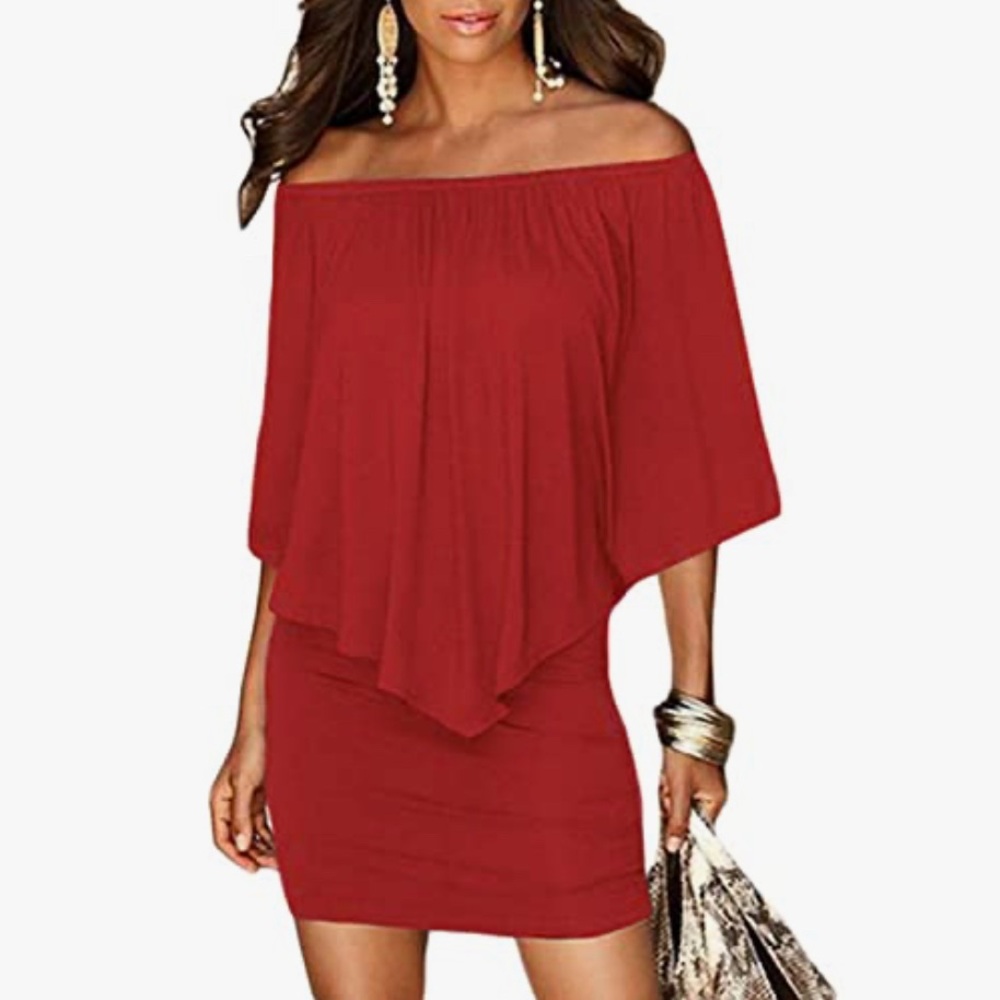 LAST SIZES ON SALE👏🏻! Ruffle Top Mini Dress in Red Small-3X